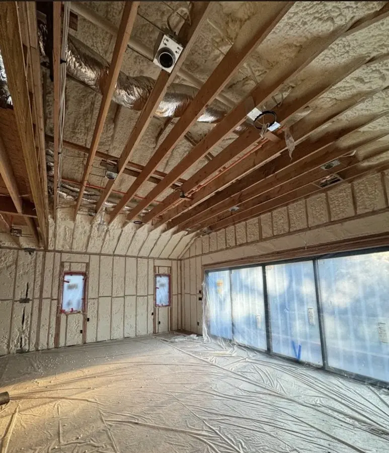 Interior walls and ceiling insulated with spray foam during new construction in Medina